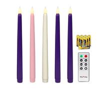Rhytsing 10.8" Advent Flameless Taper Candles with Timer, Battery Operated Christmas Led Candlestick, Smooth Wax Finish, Warm White LED, Remote & Batteries Included - Set of 5