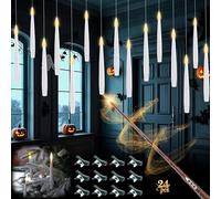 Rhytsing 24 Floating Candles with Magic Wand Remote for Halloween, Battery Operated Hanging Candles with Fishing Line, Flameless Clip On Candles for Christmas Tree with Timer