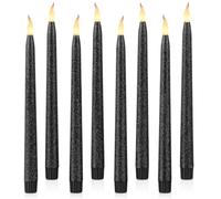 Rhytsing 28cm Black Glitter Flameless Taper Candles with Timer Function, Battery Operated Candles for Halloween - Set of 8