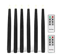 Rhytsing 29cm Black Flameless Taper Candles with Timer Function, Battery Operated Led Candlesticks Rustic Wax for Halloween, 2 Remotes Included - Set of 6