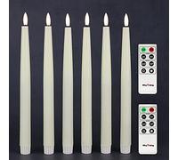 Rhytsing 29cm Flameless Taper Candles with Timer, Battery Operated Dinner Table Long Candlestick Rustic Wax, Warm White LED, 2 Remotes Included - Set of 6 (Ivory)