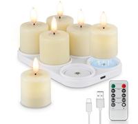 Rhytsing 6 Rechargeable Flameless Votive Candles with Timer for Home Decor, Led Faux Battery Operated Tealight Candles with Magnetic Charging Base, Type-C USB Cable and Remote Included - D4cm x H6.8cm