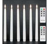 Rhytsing 6 White Flameless Taper Candles with Timer H 28cm, Battery Operated Led Candle Sticks Real Wax Finished for Home Decor, 2 Remotes Included