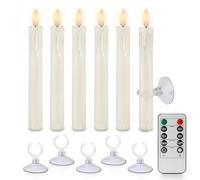 Rhytsing 6Pcs Flameless Window Candles with Suction Cups for Christmas, Battery Operated LED Taper Candles with Timer and Dimmable Function, Wax Dripping Design, Remote Control Included