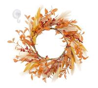 Rhytsing Artificial Autumn Wreath for Front Door with Olive Leaves, Red Berries and Pampas Grass, Autumn Leaves Door Wreath for Window Wall and Table Centerpieces, Fully Expanded Diameter - 55cm