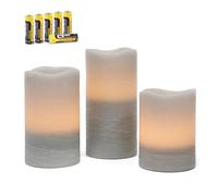 Rhytsing Gray Battery Operated Candle with Timer, Flameless Led Candle Gift Set, Warm White Light, Distressed Wax Finished, Batteries Included - Set of 3