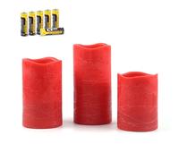 Rhytsing Red Battery Operated Candle with Timer, Flameless Led Candle Gift Set, Warm White Light, Distressed Wax Finished, Batteries Included - Set of 3