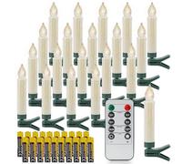 Rhytsing Set of 20 Clip On Candles for Christmas Tree with Remote, Water Resistant Battery Operated LED Candle Lights with Timer, Wax Dripping Design, 20 Batteries Included
