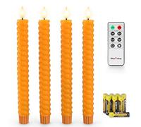 Rhytsing Set of 4 Orange Flameless Twist Taper Candles with Timer, Battery Operated Led Spiral Dinner Candles for Autumn and Halloween, Remote & Batteries Included - H 25cm