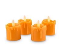 Rhytsing Set of 4 Orange Flameless Votive Candles Real Wax Dripping Design, LED Faux Battery Operated Tealight Candles with Timer for Autumn and Halloween, Batteries Included - D 5cm x H 5cm