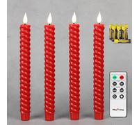 Rhytsing Set of 4 Red Flameless Twist Taper Candles with Timer, Battery Powered Spiral Table Dinner Wedding Candles, Warm White Light, Remote & Batteries Included