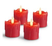 Rhytsing Set of 4 Red Flameless Votive Candles Real Wax Dripping Design, LED Faux Battery Operated Tealight Candles with Timer for Christmas and Advent, Batteries Included - D 5cm