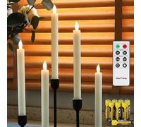 Rhytsing Set of 5 Ivory Battery Operated Taper Candles with Remote, LED Dinner Candle, Distressed Wax Finished, Push Button, Warm White Light, Batteries Included