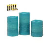 Rhytsing Turquoise Battery Operated Candle with Timer, Flameless Led Candle Gift Set for Summer and Weddings, Warm White Light, Distressed Wax Finished, Batteries Included - Set of 3