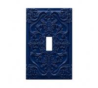 RHZPERTT Victorian Floral Single Toggle Switch Cover Plate Ornate Baroque Decorative Wall Plate Light Switch Cover for Living Room Bedroom Vintage French Country Home Decor -Navy Blue Finish