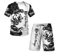 RIAAJ Lion Tiger and Wolf Animals T-Shirt and Shorts Set T-Shirt Trousers Shorts Summer Men's T-Shirt Sets Men's Lion King Tracksuit Tops Shorts Sports and Leisure Suit 3D Print, A10, L