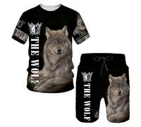 RIAAJ Lion Tiger and Wolf Animals T-Shirt and Shorts Set T-Shirt Trousers Shorts Summer Men's T-Shirt Sets Men's Lion King Tracksuit Tops Shorts Sports and Leisure Suit 3D Print, A32, XXXL