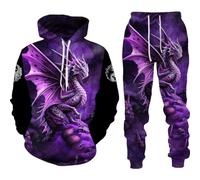 RIAAJ Men's Chinese Dragon Hoodie 3D Printed Loose Pullover Chinese Dragon Sports Shirt Jogging Suit Sports Set, F8, XXL