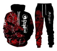 RIAAJ Men's Chinese Dragon Hoodie 3D Printed Loose Pullover Chinese Dragon Sports Shirt Jogging Suit Sports Set, F2, M