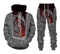 RIAAJ Men's Chinese Dragon Hoodie 3D Printed Loose Pullover Chinese Dragon Sports Shirt Jogging Suit Sports Set, F9, XL