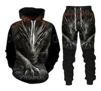 RIAAJ Men's Chinese Dragon Hoodie 3D Printed Loose Pullover Chinese Dragon Sports Shirt Jogging Suit Sports Set, F3, XXXL