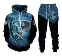 RIAAJ Men's Chinese Dragon Hoodie 3D Printed Loose Pullover Chinese Dragon Sports Shirt Jogging Suit Sports Set, F7, XL
