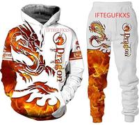 RIAAJ Men's Chinese Dragon Hoodie 3D Printed Loose Pullover Chinese Dragon Sports Shirt Jogging Suit Sports Set, F4, S