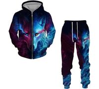 RIAAJ Men's Wolf Casual Tracksuit Full Zip Athletic Jogging Gym Sweat Suits, Wolf1, L
