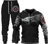 RIAAJ Unisex 3D Wolf Print Hoodie Men's Jogging Suit Unisex Sweatshirts Hoodie + Trousers Sets, Wolf2, L