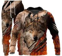RIAAJ Unisex 3D Wolf Print Hoodie Men's Jogging Suit Unisex Sweatshirts Hoodie + Trousers Sets, Wolf5, L