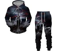 RIAAJ Wolf Men's Long-Sleeved Pullover Tracksuit 3D Hoodie and Sweatpants Set with Zip for Men, A8, XXXL