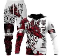 RIAAJ Wolf Tiger Lion Men's Jogging Suit, Tracksuit, Sports Suit, Men's Hooded + Trousers Set, Wolf1, XXXL
