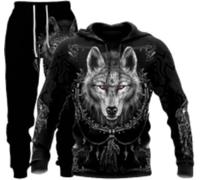 RIAAJ Wolf Tiger Lion Men's Jogging Suit, Tracksuit, Sports Suit, Men's Hooded + Trousers Set, Wolf5, XL