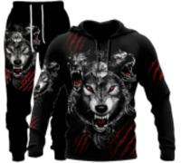 RIAAJ Wolf Tiger Lion Men's Jogging Suit, Tracksuit, Sports Suit, Men's Hooded + Trousers Set, Wolf6., XXXL
