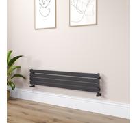 Riace Linea Midnight Black Flat Designer Radiator 280x1400mm Single Panel 1481 BTU - Horizontal Bars