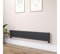 Riace Linea Midnight Black Flat Designer Radiator 280x1800mm Double Panel 2778 BTU - Horizontal Bars