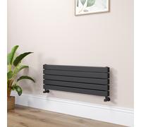 Riace Linea Midnight Black Flat Designer Radiator 350x1000mm Double Panel 2068 BTU - Horizontal Bars