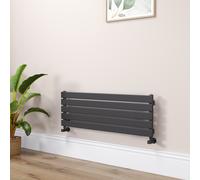 Riace Linea Midnight Black Flat Designer Radiator 350x1000mm Single Panel 1352 BTU - Horizontal Bars