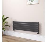 Riace Linea Midnight Black Flat Designer Radiator 350x1200mm Single Panel 1601 BTU - Horizontal Bars
