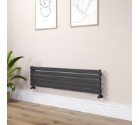 Riace Linea Midnight Black Flat Designer Radiator 350x1400mm Single Panel 1850 BTU - Horizontal Bars