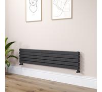 Riace Linea Midnight Black Flat Designer Radiator 350x1600mm Double Panel 3140 BTU - Horizontal Bars
