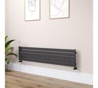 Riace Linea Midnight Black Flat Designer Radiator 350x1600mm Single Panel 2109 BTU - Horizontal Bars