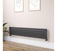 Riace Linea Midnight Black Flat Designer Radiator 350x1800mm Single Panel 2372 BTU - Horizontal Bars