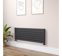Riace Linea Midnight Black Flat Designer Radiator 490x1400mm Double Panel 3908 BTU - Horizontal Bars