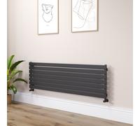 Riace Linea Midnight Black Flat Designer Radiator 490x1600mm Single Panel 2952 BTU - Horizontal Bars