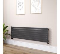 Riace Linea Midnight Black Flat Designer Radiator 490x1800mm Single Panel 3317 BTU - Horizontal Bars