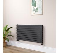 Riace Linea Midnight Black Flat Designer Radiator 630x1200mm Double Panel 4386 BTU - Horizontal Bars