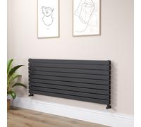 Riace Linea Midnight Black Flat Designer Radiator 630x1600mm Double Panel 5648 BTU - Horizontal Bars