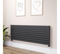 Riace Linea Midnight Black Flat Designer Radiator 630x1800mm Double Panel 6256 BTU - Horizontal Bars