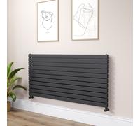 Riace Linea Midnight Black Flat Designer Radiator 770x1600mm Double Panel 6904 BTU - Horizontal Bars